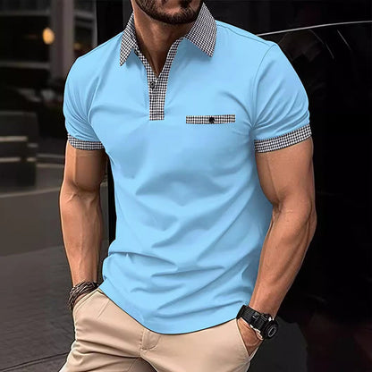 Polo homme à manches courtes motif pied-de-poule