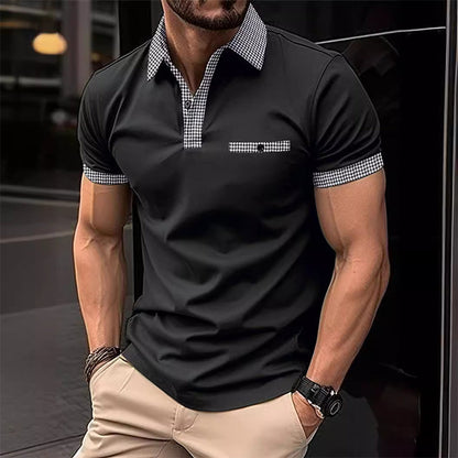Polo homme à manches courtes motif pied-de-poule