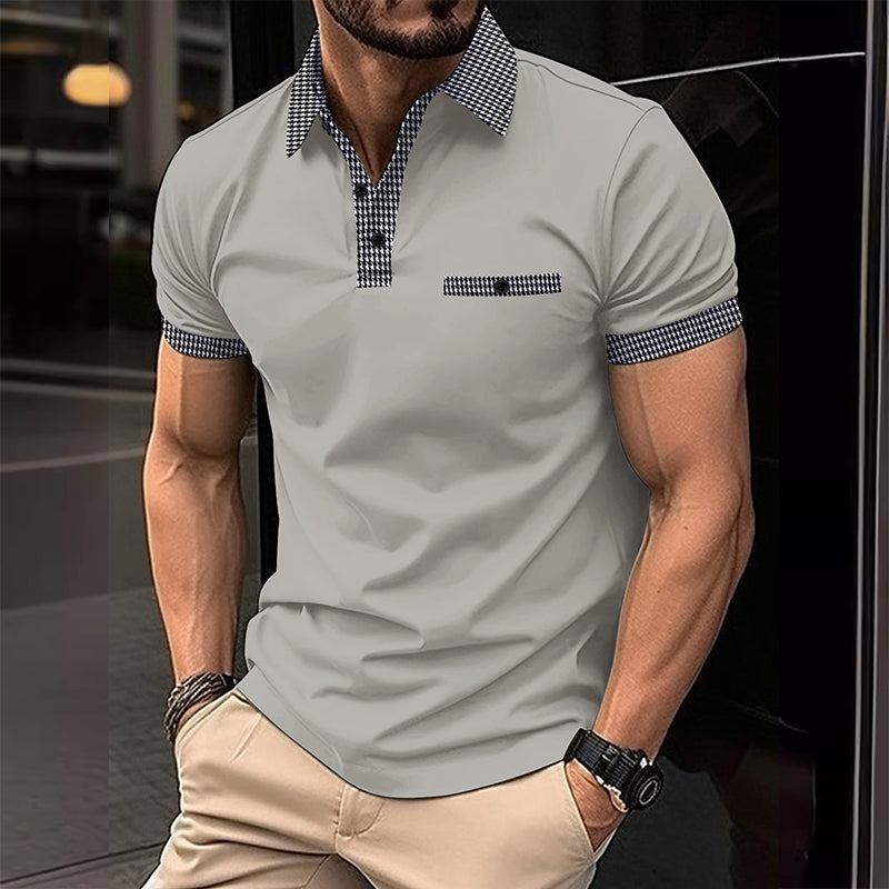 Polo homme à manches courtes motif pied-de-poule