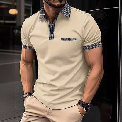 Polo homme à manches courtes motif pied-de-poule