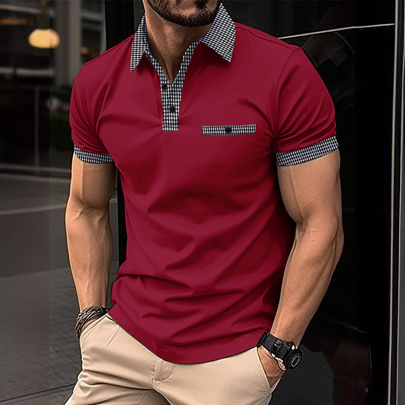Polo homme à manches courtes motif pied-de-poule