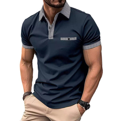Polo homme à manches courtes motif pied-de-poule