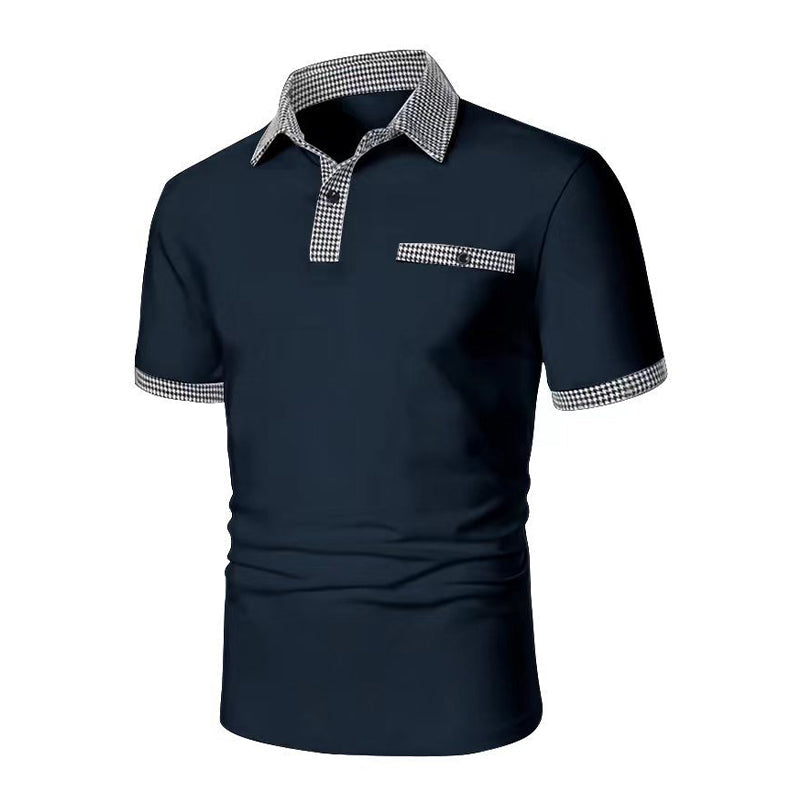 Polo homme à manches courtes motif pied-de-poule