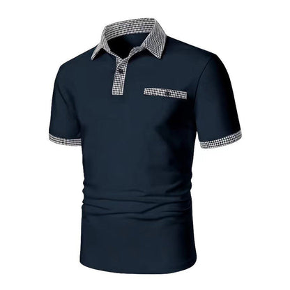 Polo homme à manches courtes motif pied-de-poule