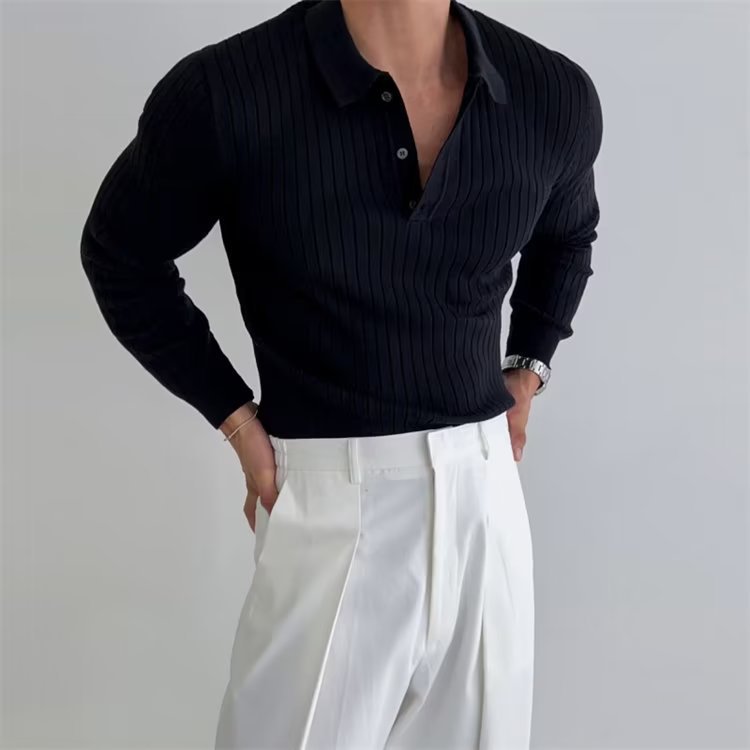 Polo homme à manches longues coupe slim