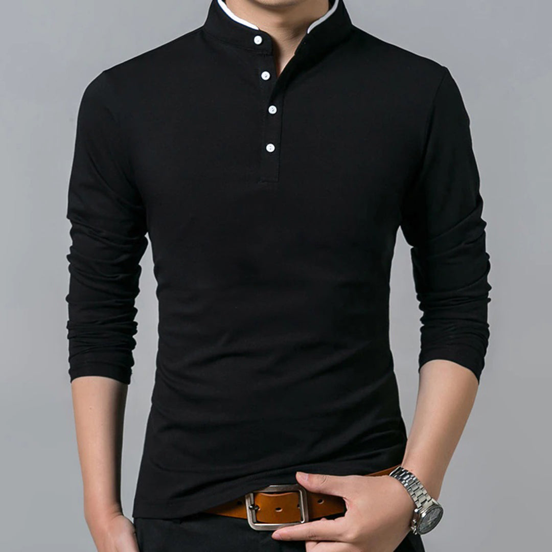 Polo pour homme à manches longues, coupe slim