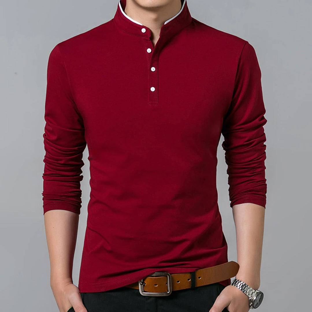 Polo pour homme à manches longues, coupe slim