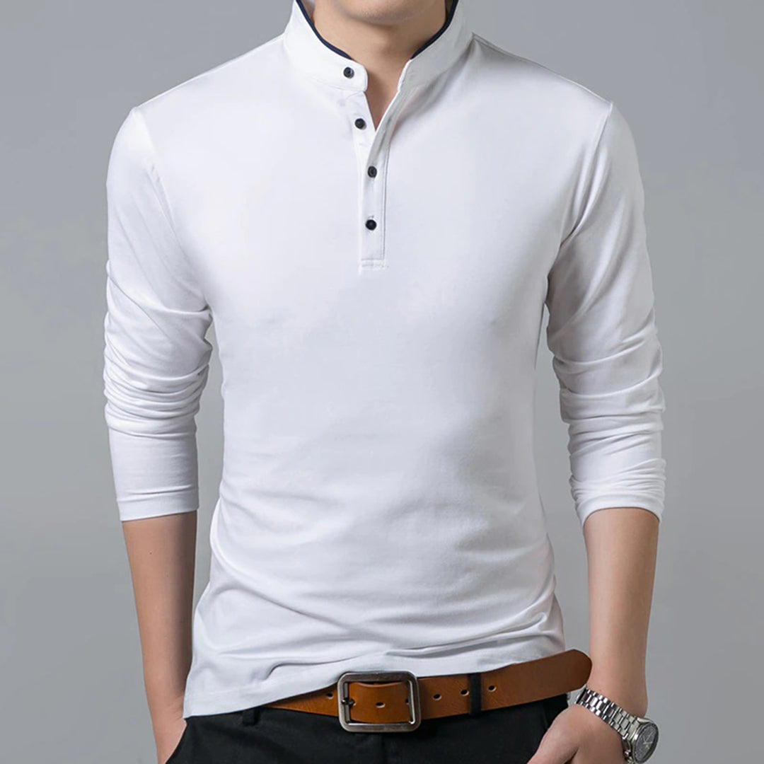 Polo pour homme à manches longues, coupe slim