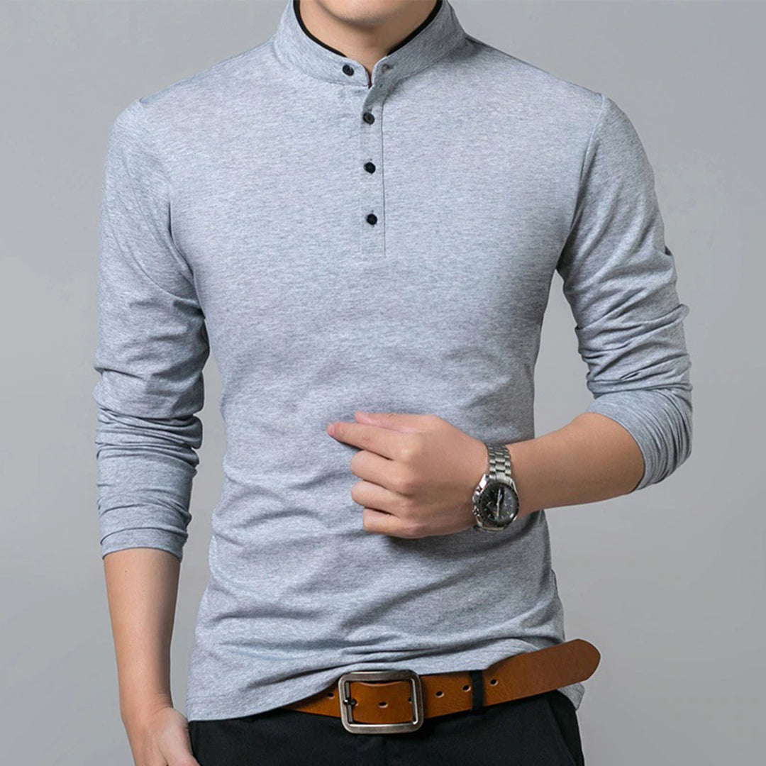 Polo pour homme à manches longues, coupe slim