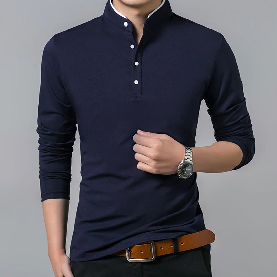 Polo pour homme à manches longues, coupe slim