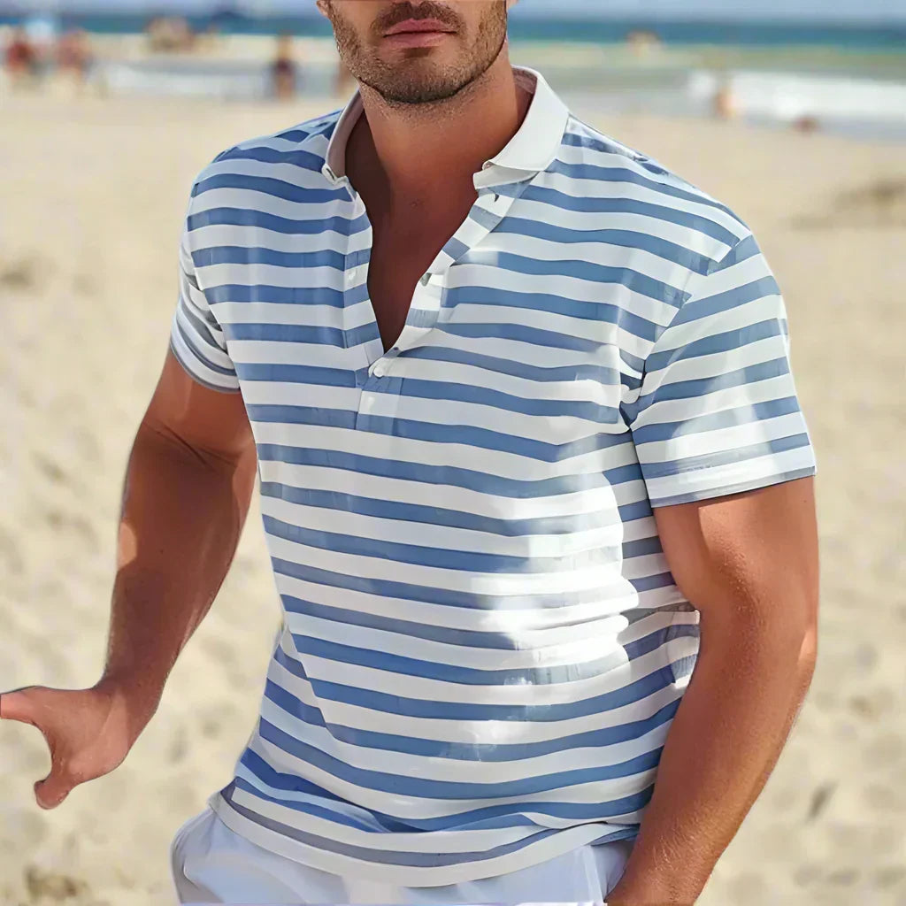 Polo rayé pour homme à col ouvert