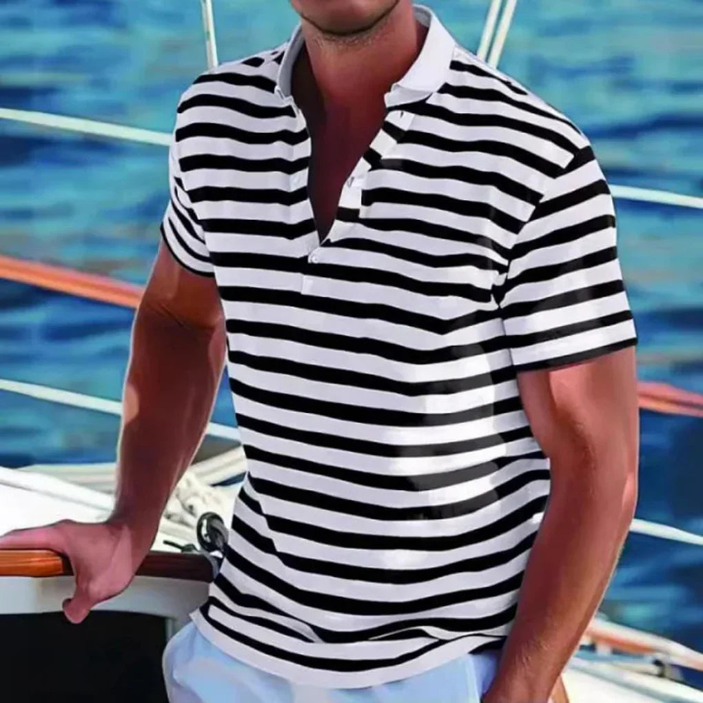 Polo rayé pour homme à col ouvert