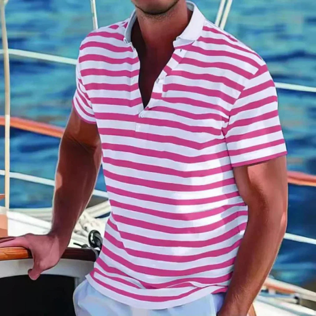 Polo rayé pour homme à col ouvert
