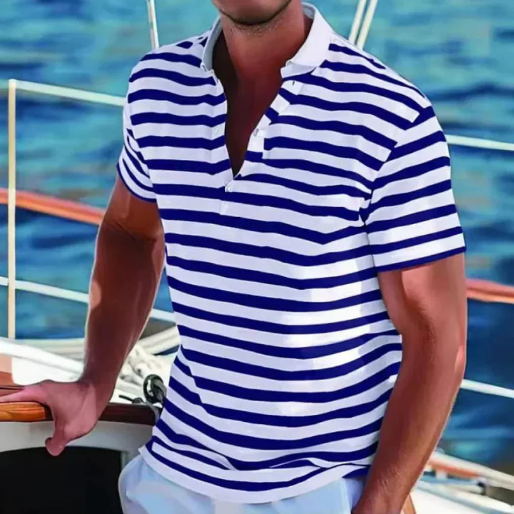 Polo rayé pour homme à col ouvert