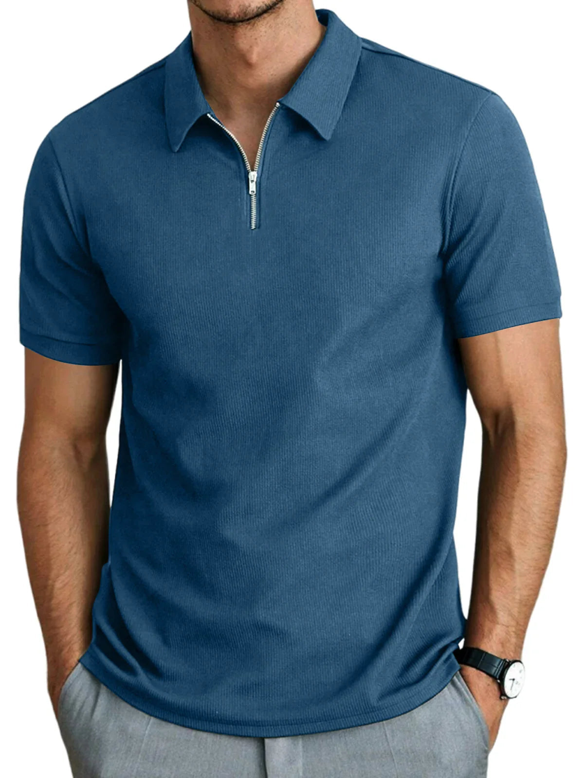 Polo zippé à manches courtes pour homme
