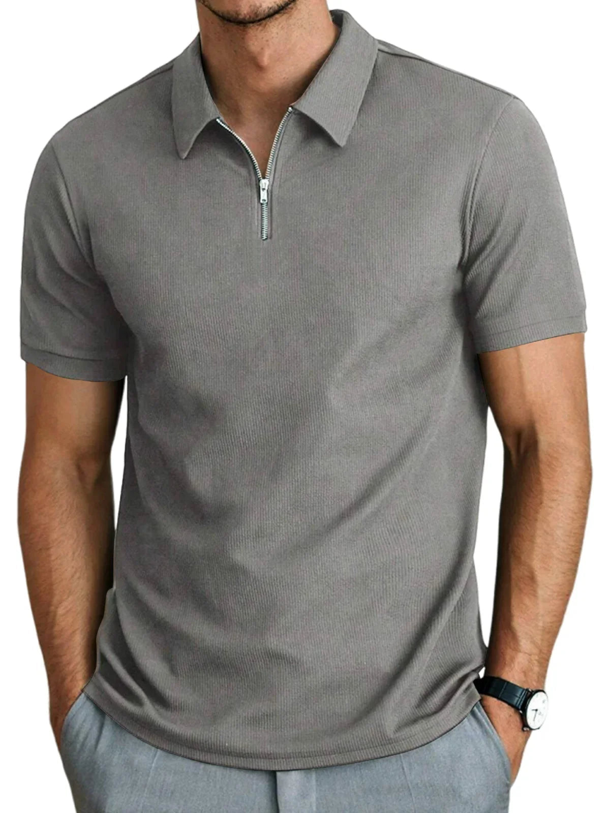 Polo zippé à manches courtes pour homme
