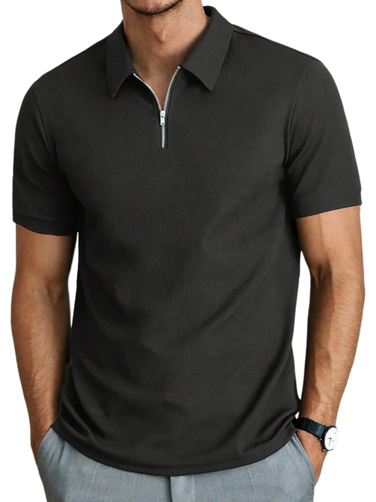 Polo zippé à manches courtes pour homme