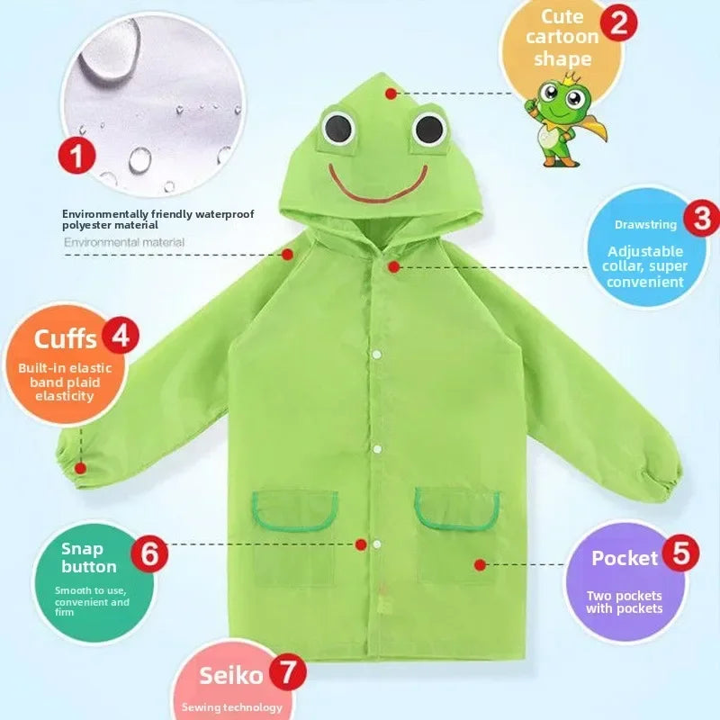 Poncho-cape de pluie imperméable à capuche pour enfants à motif cartoon