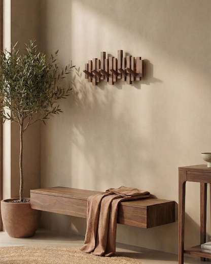 Porte-manteau mural style piano - noyer/hêtre - design élégant