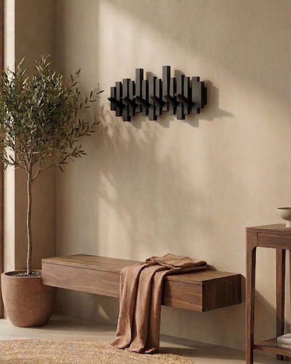 Porte-manteau mural style piano - noyer/hêtre - design élégant