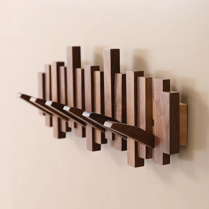 Porte-manteau mural style piano - noyer/hêtre - design élégant
