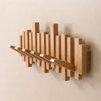 Porte-manteau mural style piano - noyer/hêtre - design élégant