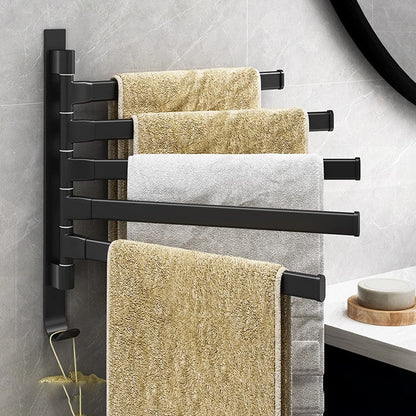 Porte-serviettes réglable à 5 bras en métal noir pour salle de bains
