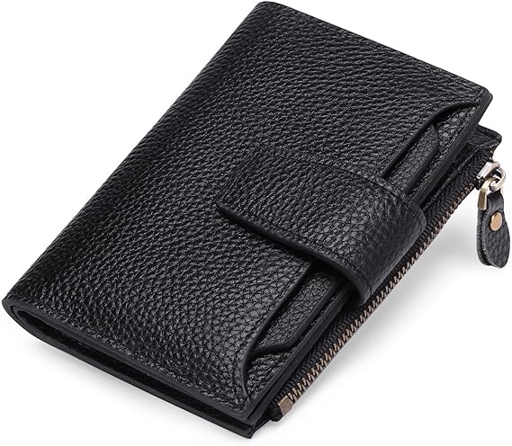 Portefeuille compact en cuir véritable à plusieurs compartiments