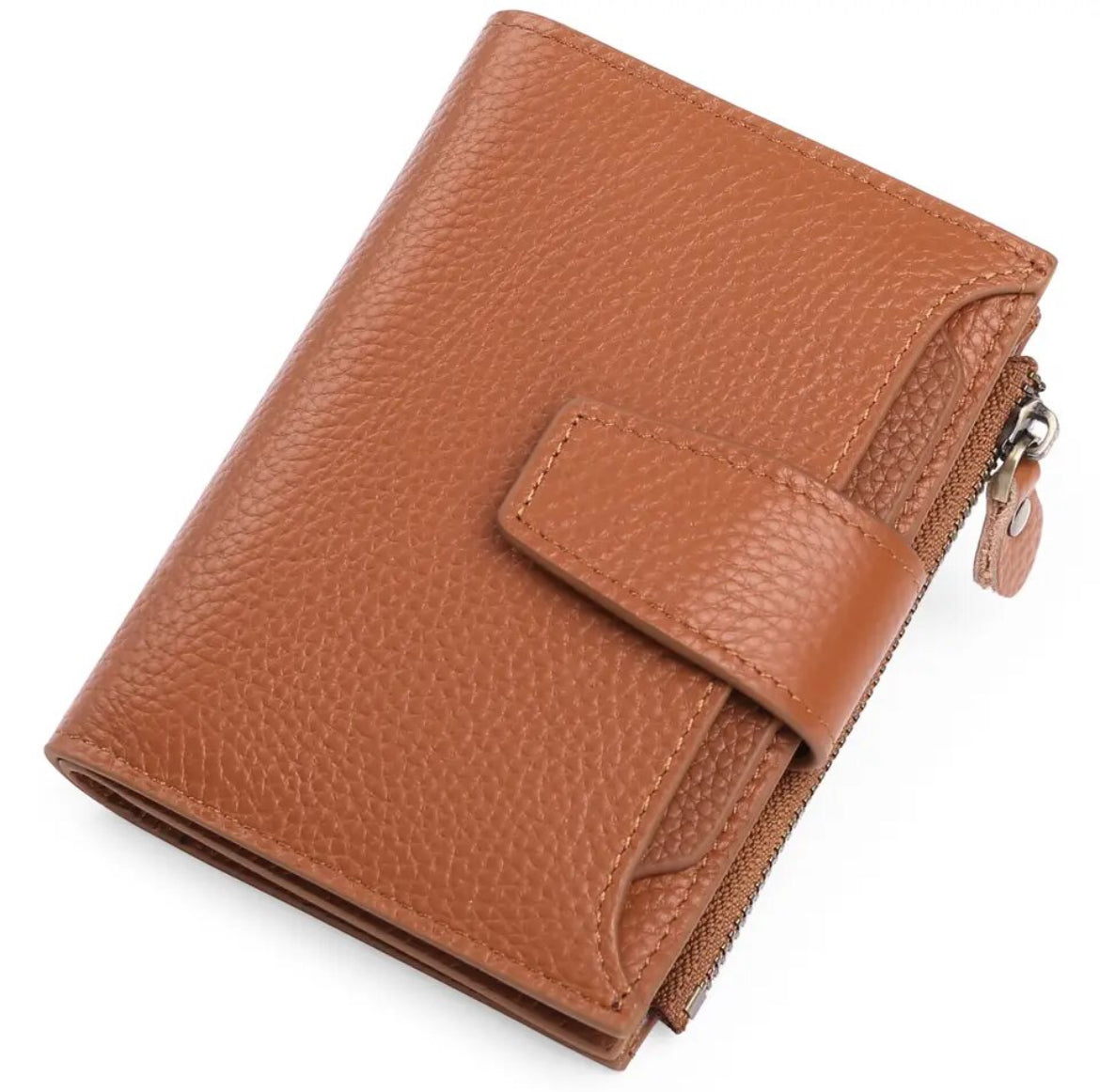 Portefeuille compact en cuir véritable à plusieurs compartiments