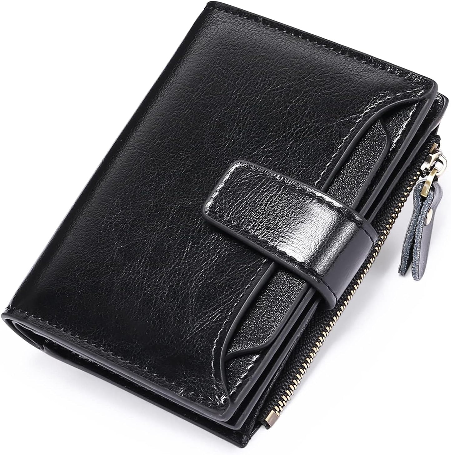 Portefeuille compact en cuir véritable à plusieurs compartiments