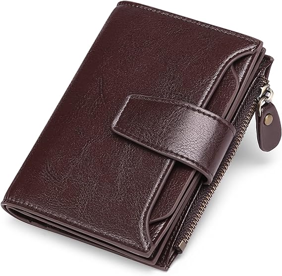 Portefeuille compact en cuir véritable à plusieurs compartiments
