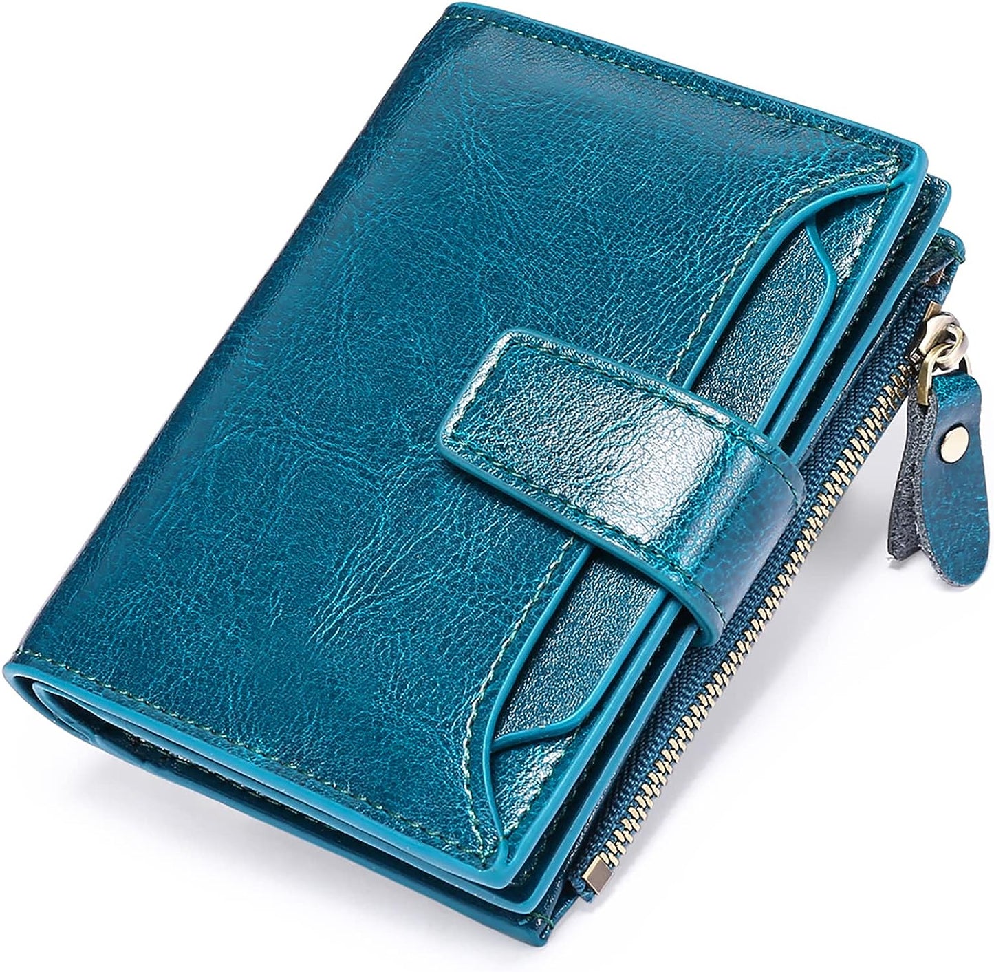 Portefeuille compact en cuir véritable à plusieurs compartiments