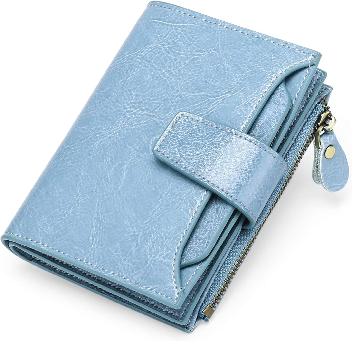 Portefeuille compact en cuir véritable à plusieurs compartiments