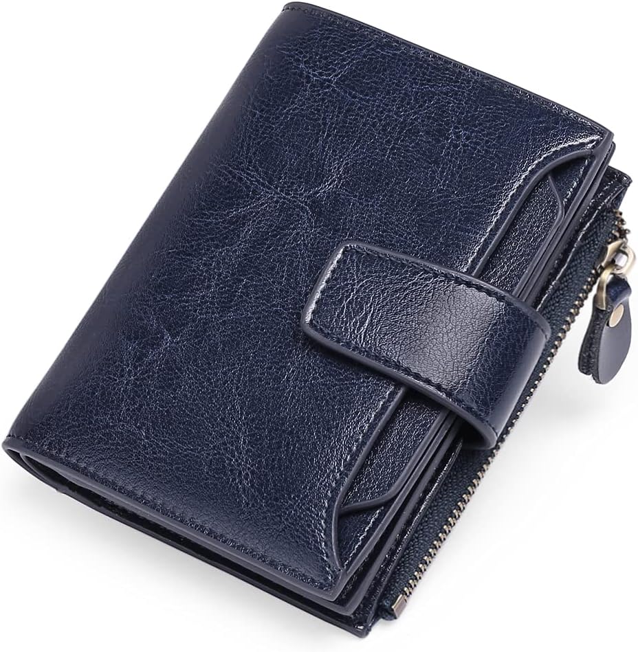 Portefeuille compact en cuir véritable à plusieurs compartiments