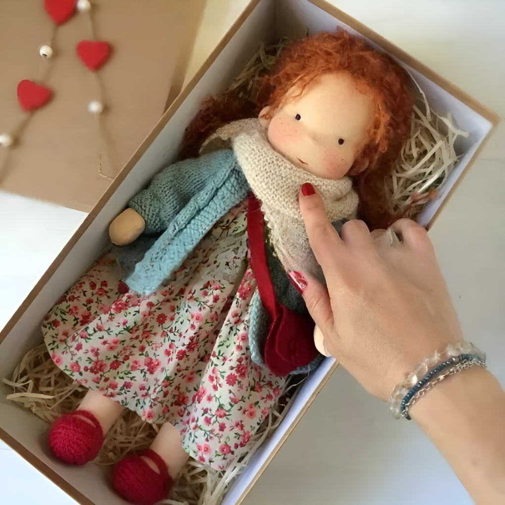 Poupée Waldorf câline avec gilet en maille douce
