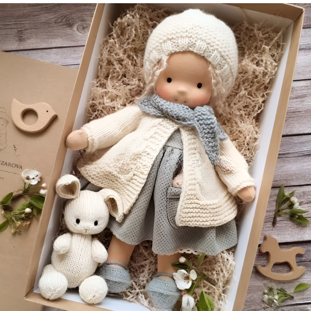 Poupée Waldorf câline avec gilet en maille douce