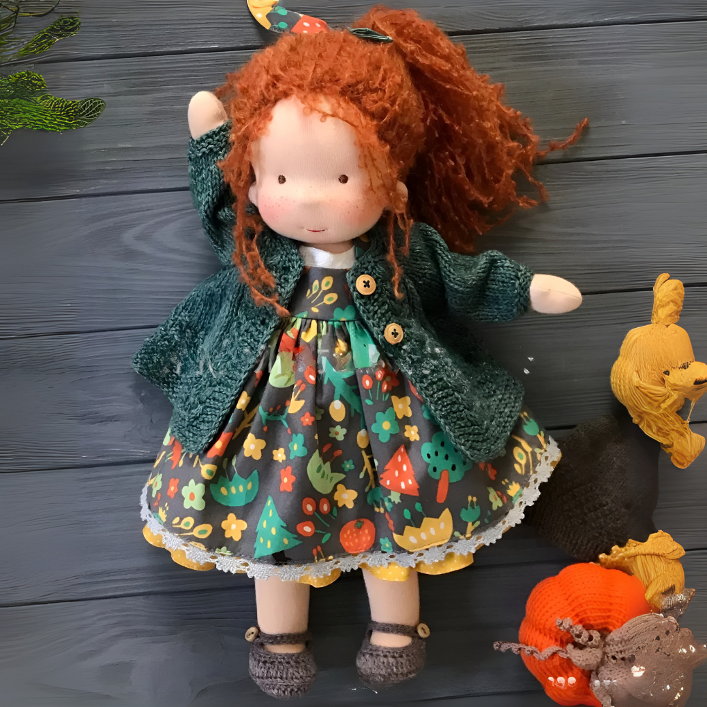 Poupée Waldorf câline avec gilet en maille douce