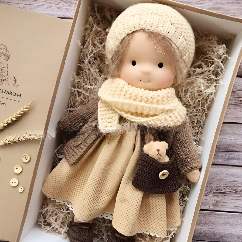 Poupée Waldorf câline avec gilet en maille douce