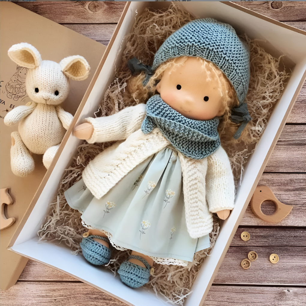 Poupée Waldorf câline avec gilet en maille douce