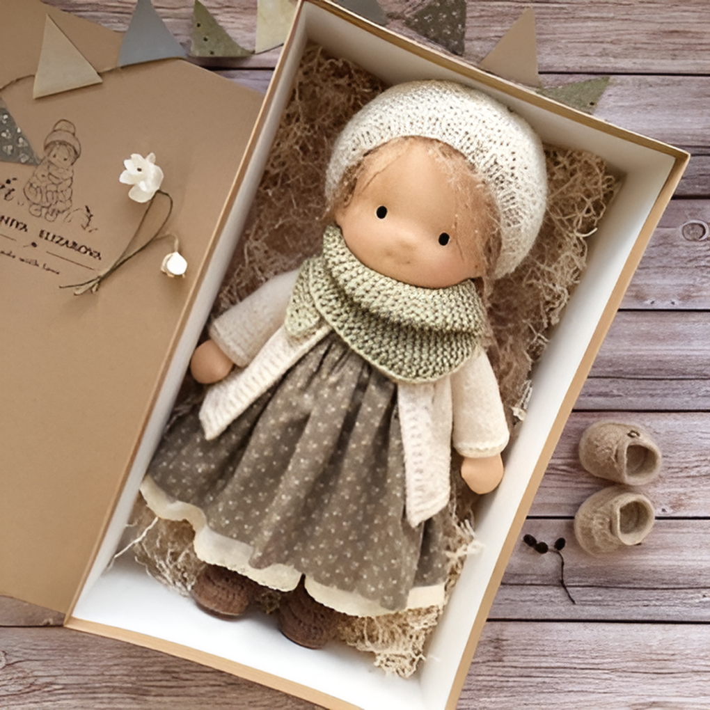 Poupée Waldorf câline avec gilet en maille douce