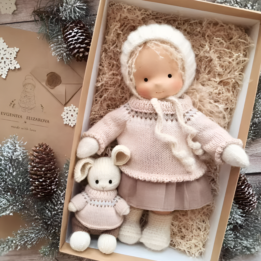 Poupée Waldorf câline avec gilet en maille douce