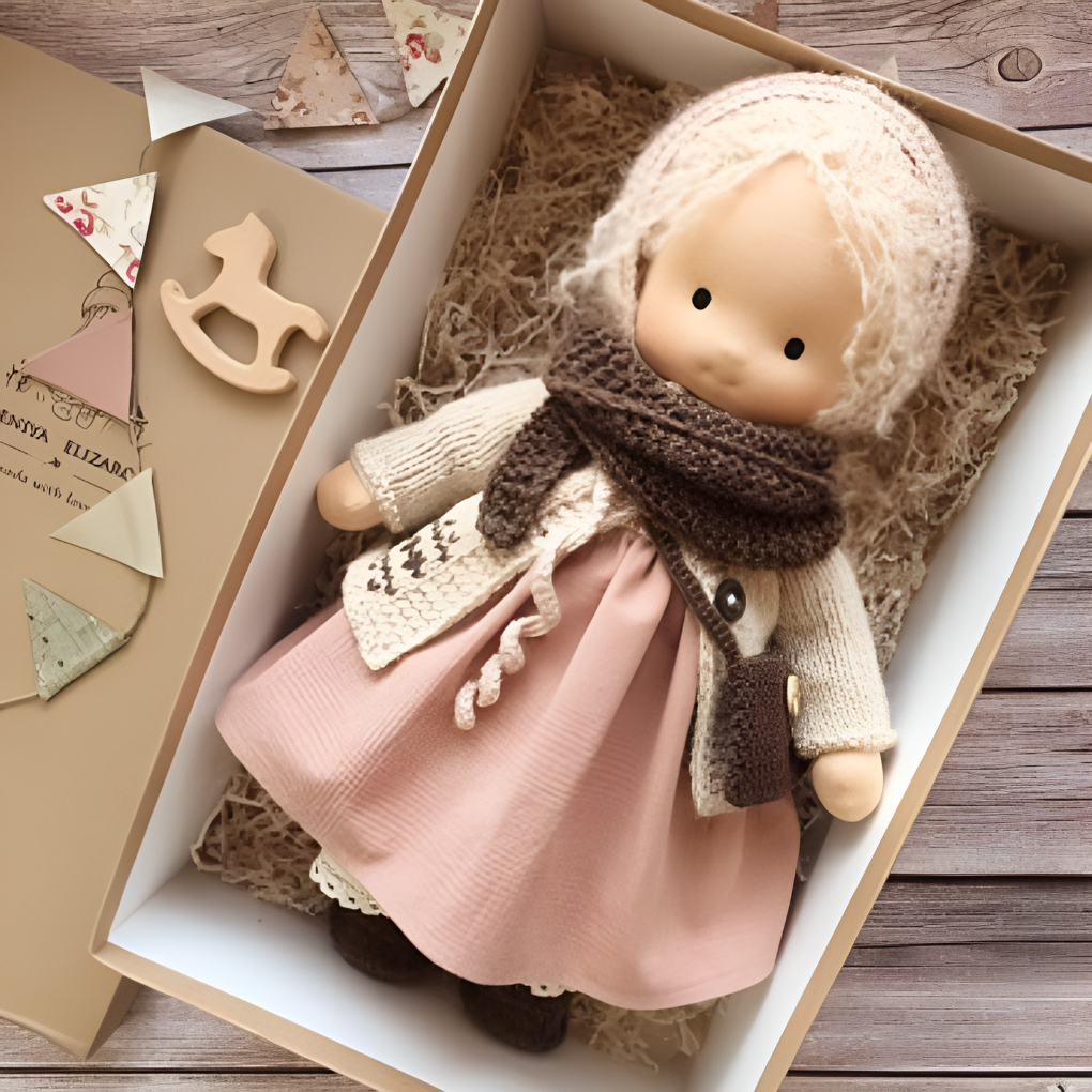 Poupée Waldorf câline avec gilet en maille douce