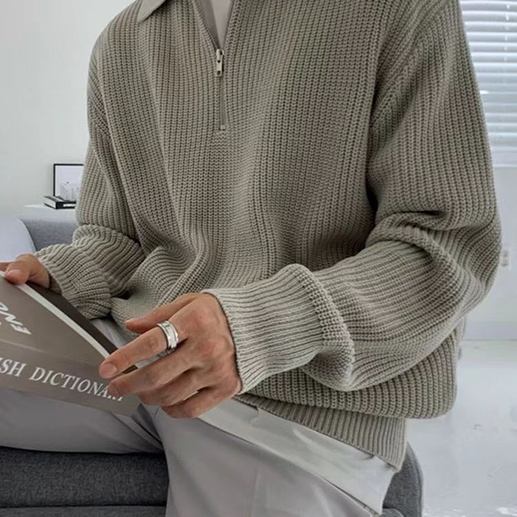 Pull 1/4 zip en maille côtelée pour homme