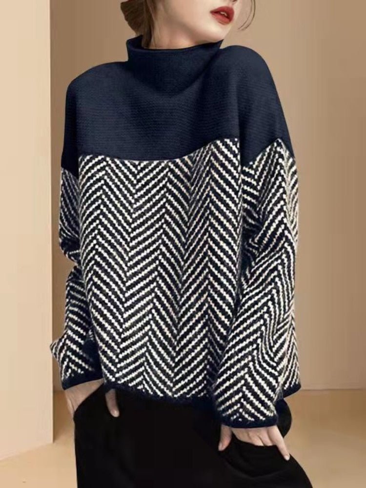 Pull à col roulé color-block femme