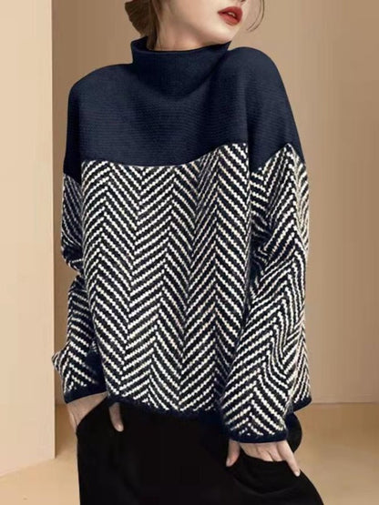 Pull à col roulé color-block femme