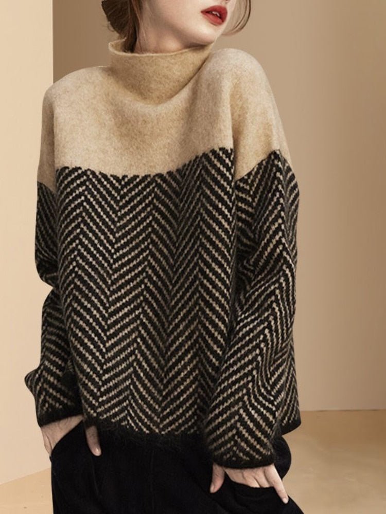 Pull à col roulé color-block femme