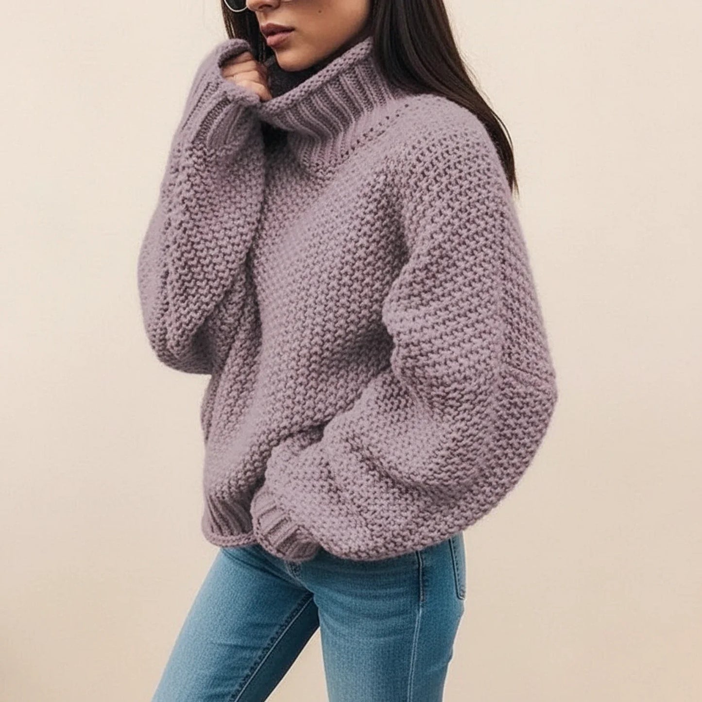 Pull à col roulé en maille épaisse pour femme