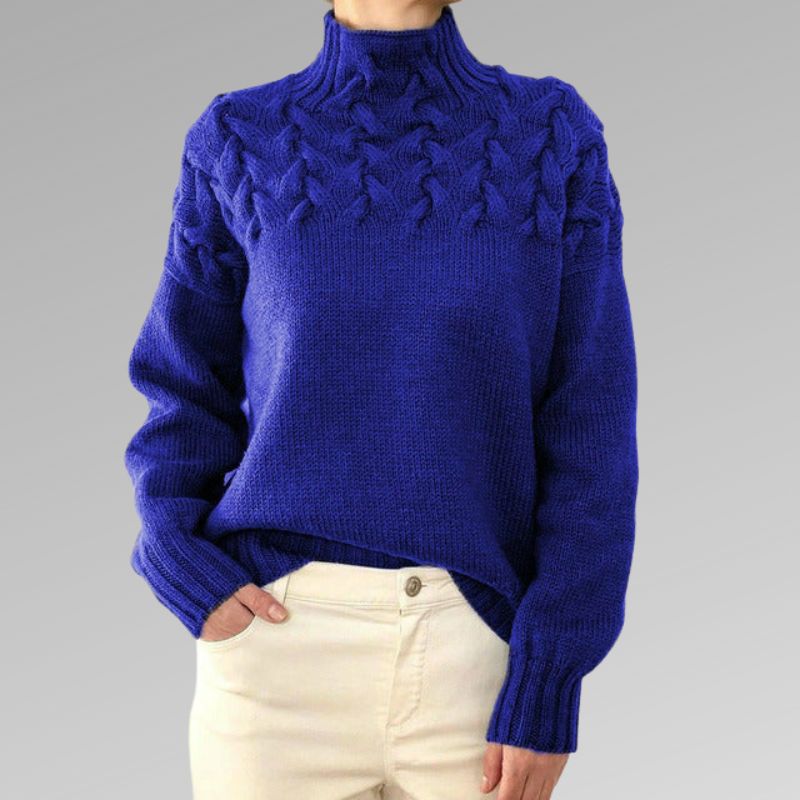 Pull à col roulé en maille torsadée pour femme