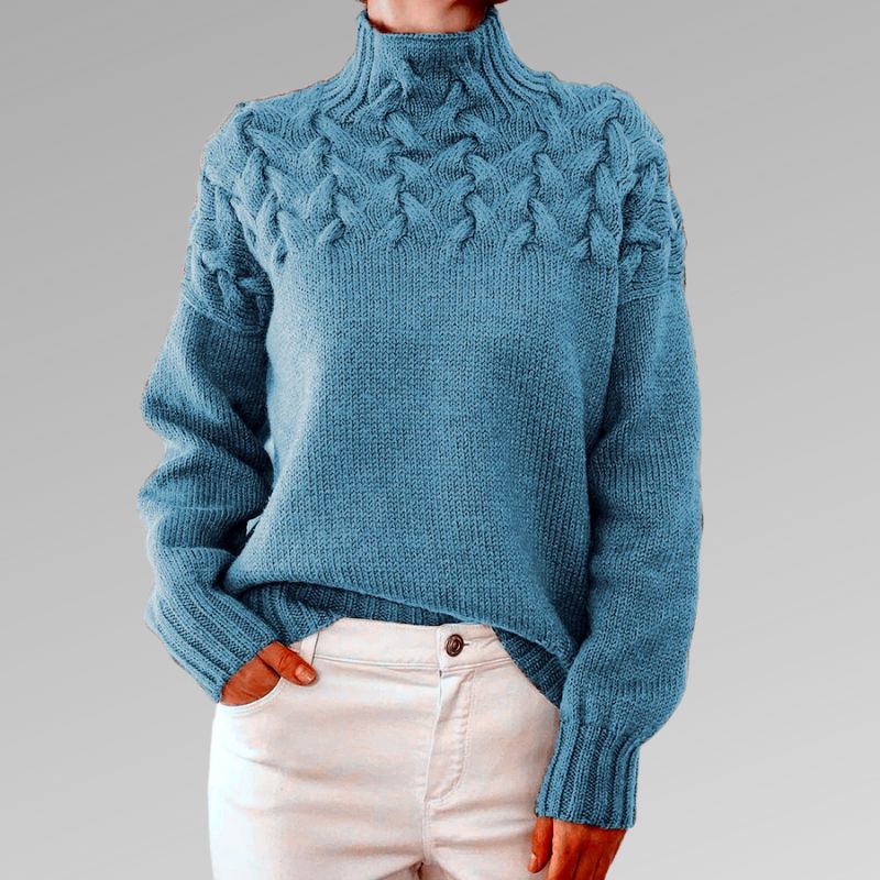 Pull à col roulé en maille torsadée pour femme
