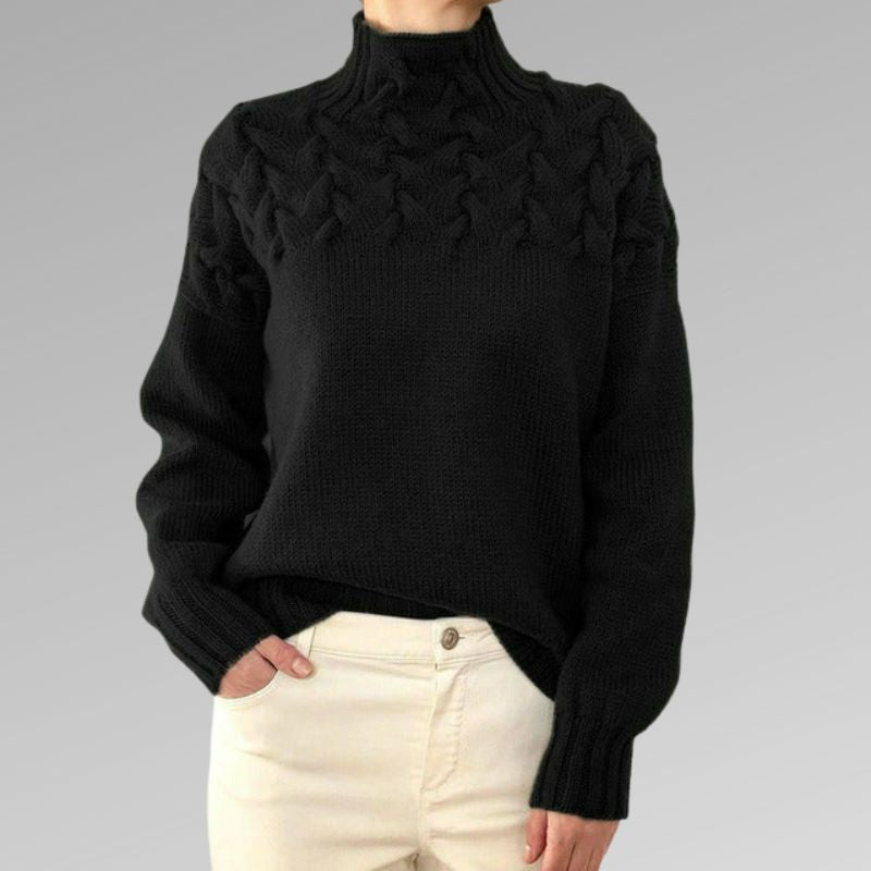 Pull à col roulé en maille torsadée pour femme